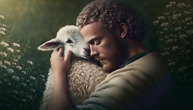 Jesus and the Lamb AI Generative