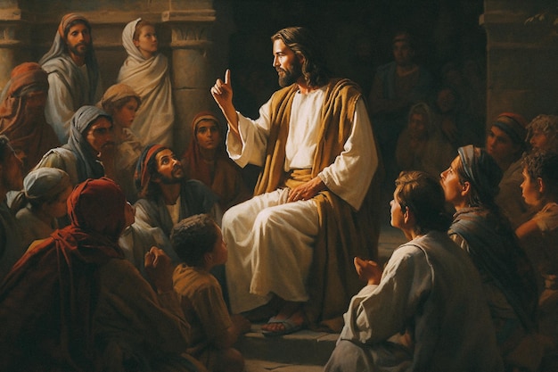 Photo jesus making speach to his followers