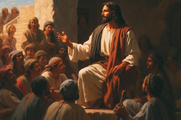 Photo jesus making speach to his followers