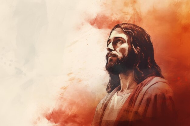 Jesus in a painting with an orange background