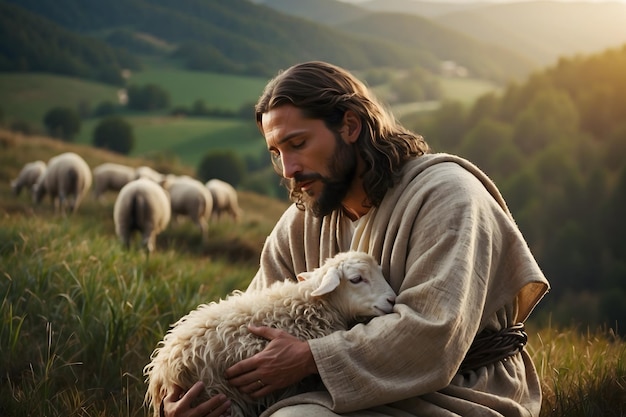 Photo jesus recovered the lost sheep