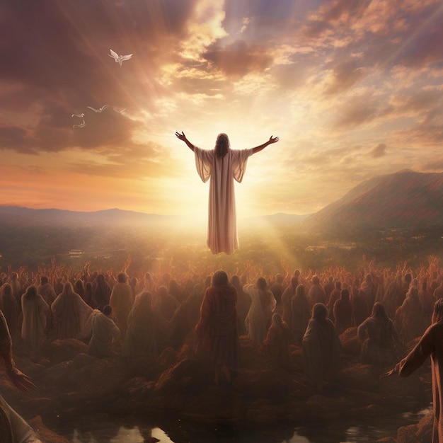 Photo jesus resurrecting at sunrise