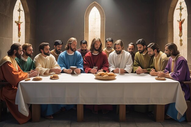 예수 는 제자 들 과 함께 성찬 을 위해 앉았다
