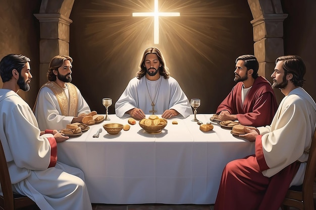 Jesus sat with his disciples for Holy Communion