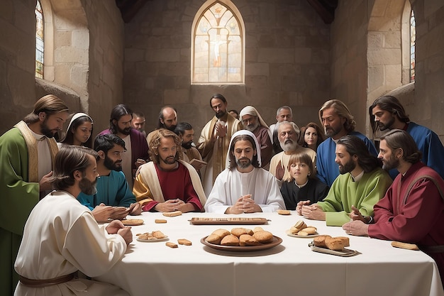 Jesus sat with his disciples for Holy Communion