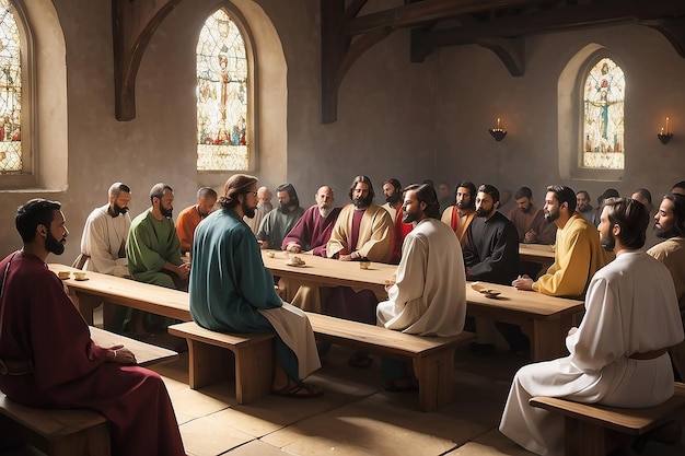 Jesus sat with his disciples for Holy Communion