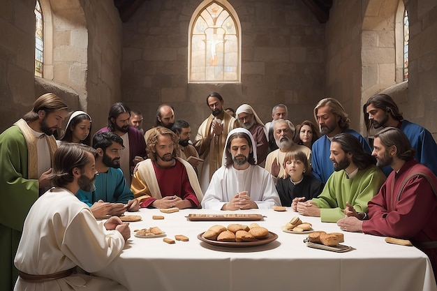 Photo jesus sat with his disciples for holy communion