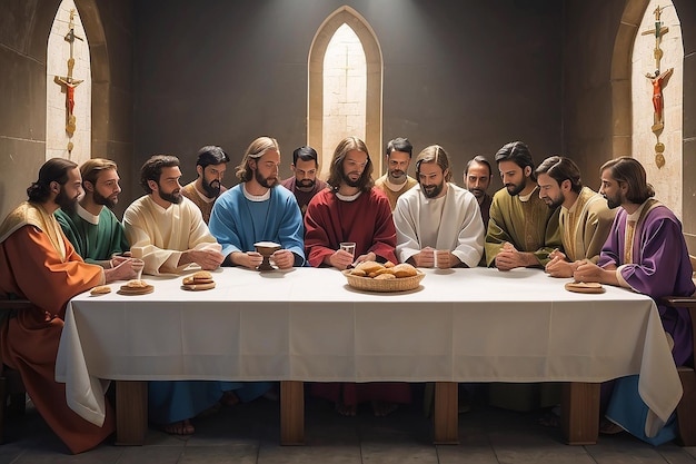 Photo jesus sat with his disciples for holy communion