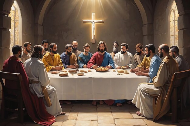 Photo jesus sat with his disciples for holy communion