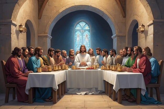 Jesus sat with his disciples for Holy Communion