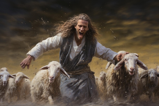 Jesus saves sheep from the mud