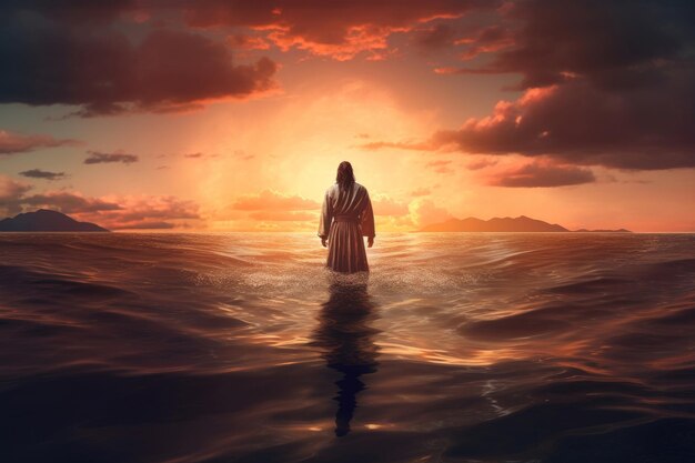 Jesus sea sunset sky Generate Ai