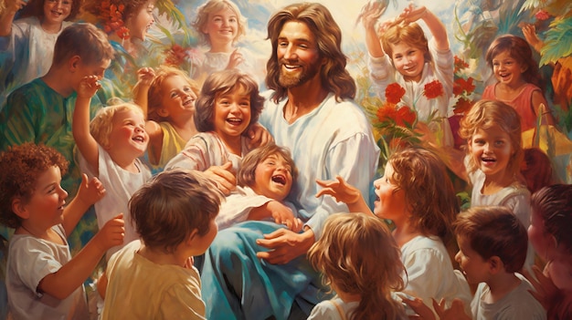 Photo jesus surrounded by children