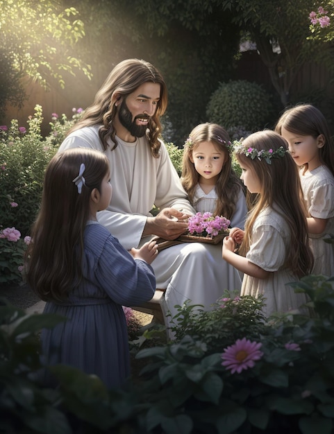 jesus together with some children