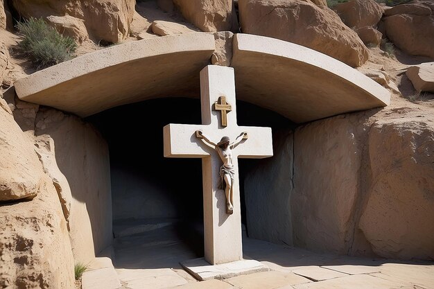 Jesus tomb was empty and picture of a cross