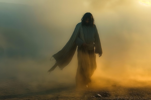 Foto gesù cammina da solo nel deserto