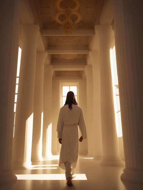 Jesus walking in a ancient synagogue 9