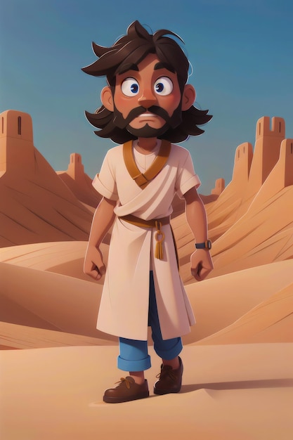 Jesus walking in the desert 3d cartoon style