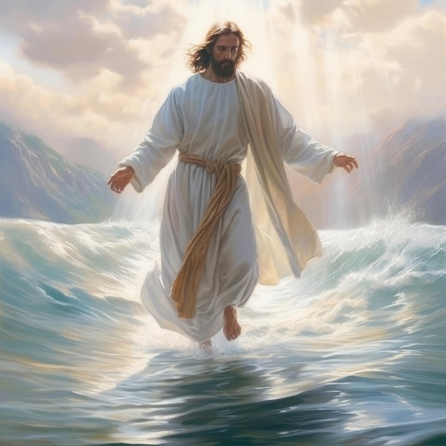 Jesus walking on the water Ai generated