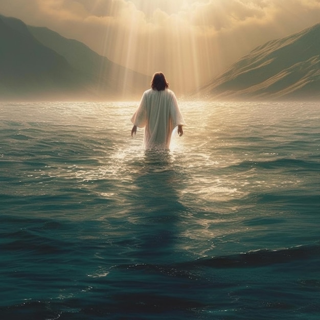 Jesus walking on the water Ai generated