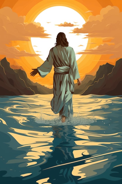 Иисус ходит по воде, цифровое изображение
