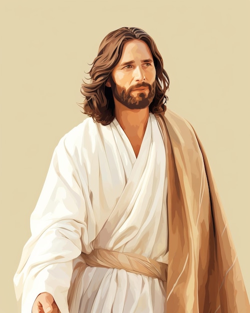Premium AI Image | jesus walking in a white robe with long hair
