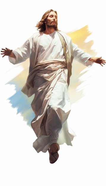 Jesus walking with his arms outstretched in the air generative ai