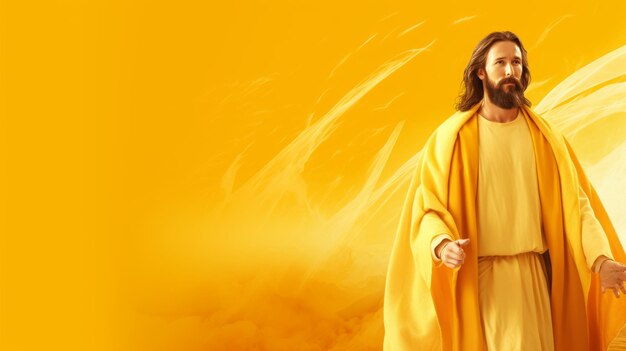 Jesus walking on a yellow background