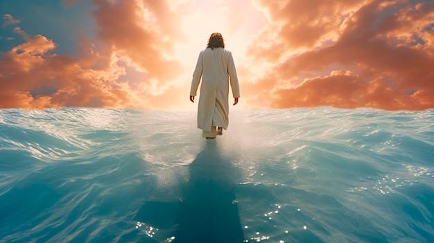 Jesus walks on water created generative ai