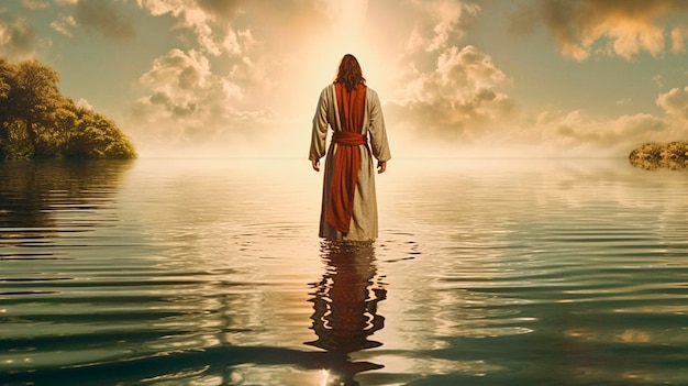 Jesus walks on water created generative ai