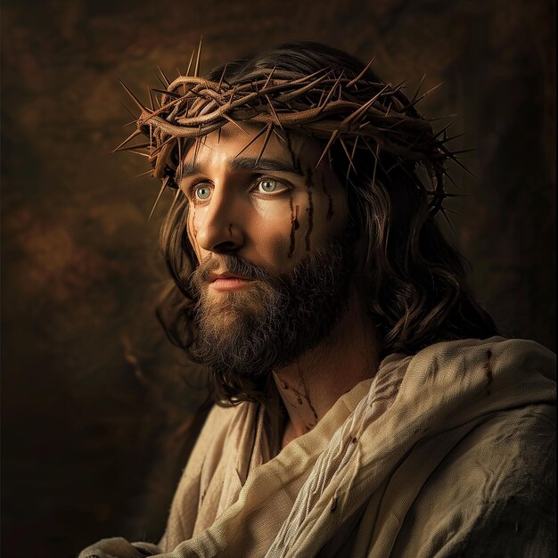 Photo jesus wearing crown of thorns portrait