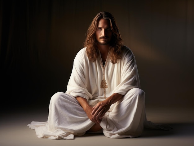 Jesus in a white clothes on dark background