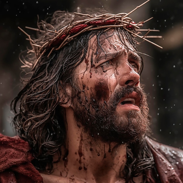 Jesus with a crown of thorns before the crucifixion