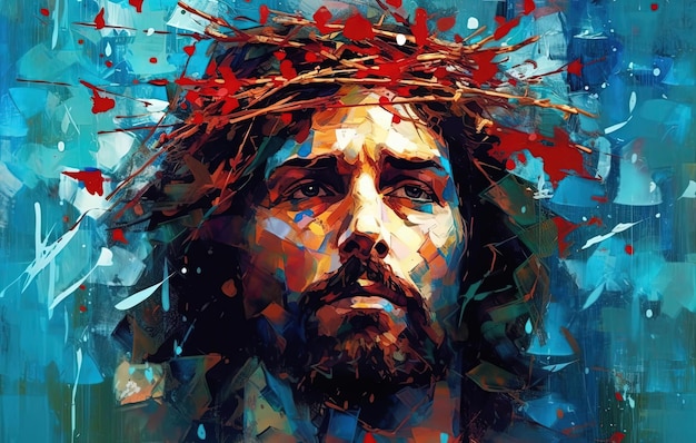 Premium AI Image | jesus with crown of thorns on his head in the style ...