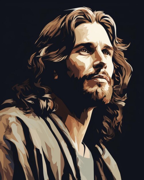 Jesus with long hair and beard on a black background