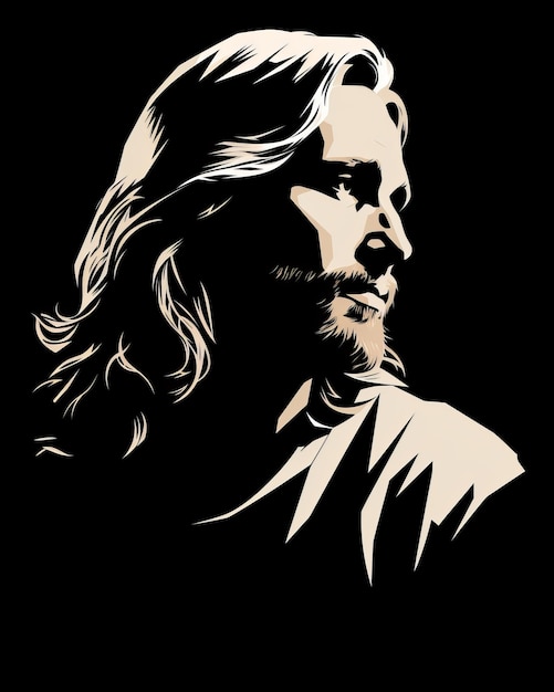 jesus with long hair on a black background