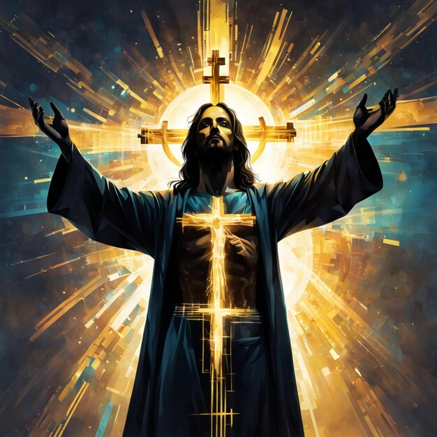 Jesus with open arms cyberpunk