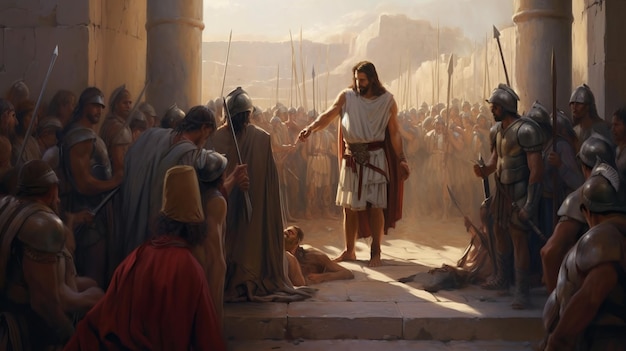 Jesus with the Roman Soldiers A Biblical Scene of Courage and Faith