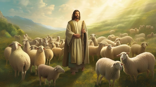 Jesus with the Sheep A Biblical Scene