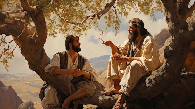 Photo jesus with the tax collector zacchaeus a forgiving scene