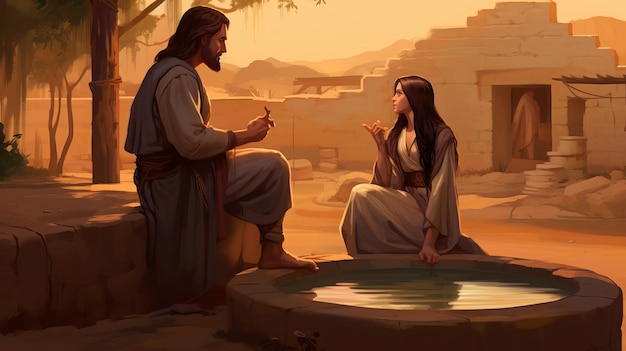 우물가의 여인과 함께 있는 예수