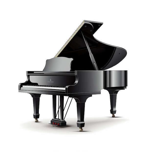 Jet Black Grand Piano Muziekinstrumenten geïsoleerd op wit