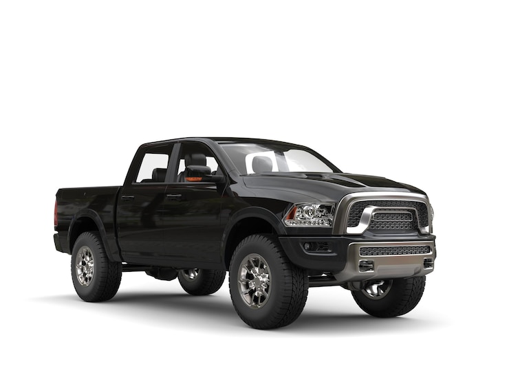 Photo jet black modern pickup truck studio shot