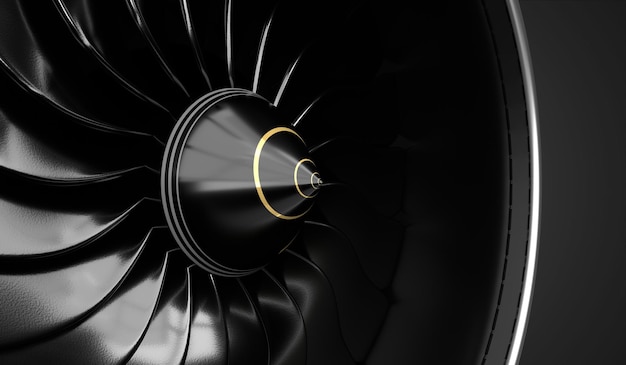 Jet engine blades closeup 3D illustration