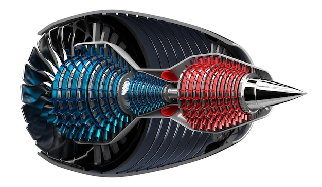 Jet engine inside on white background 3D illustration