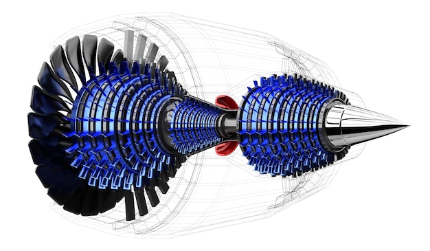 Jet engine inside on white background 3D illustration