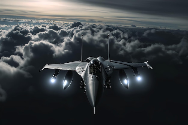 Jet Fighters Flying Over the Clouds with a Black Background