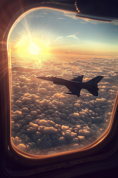 Photo a jet flying over clouds