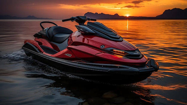 jet ski mock up on the sea with wave at sunrise