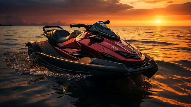 jet ski mock up on the sea with wave at sunrise